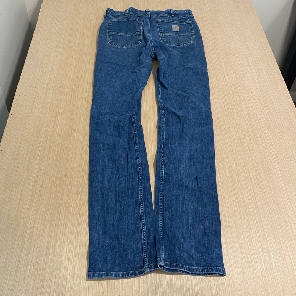 Carhartt Straight Leg Jeans Mens 33x36 Medium Wash Blue Denim Workwear Pants - Picture 3 of 4